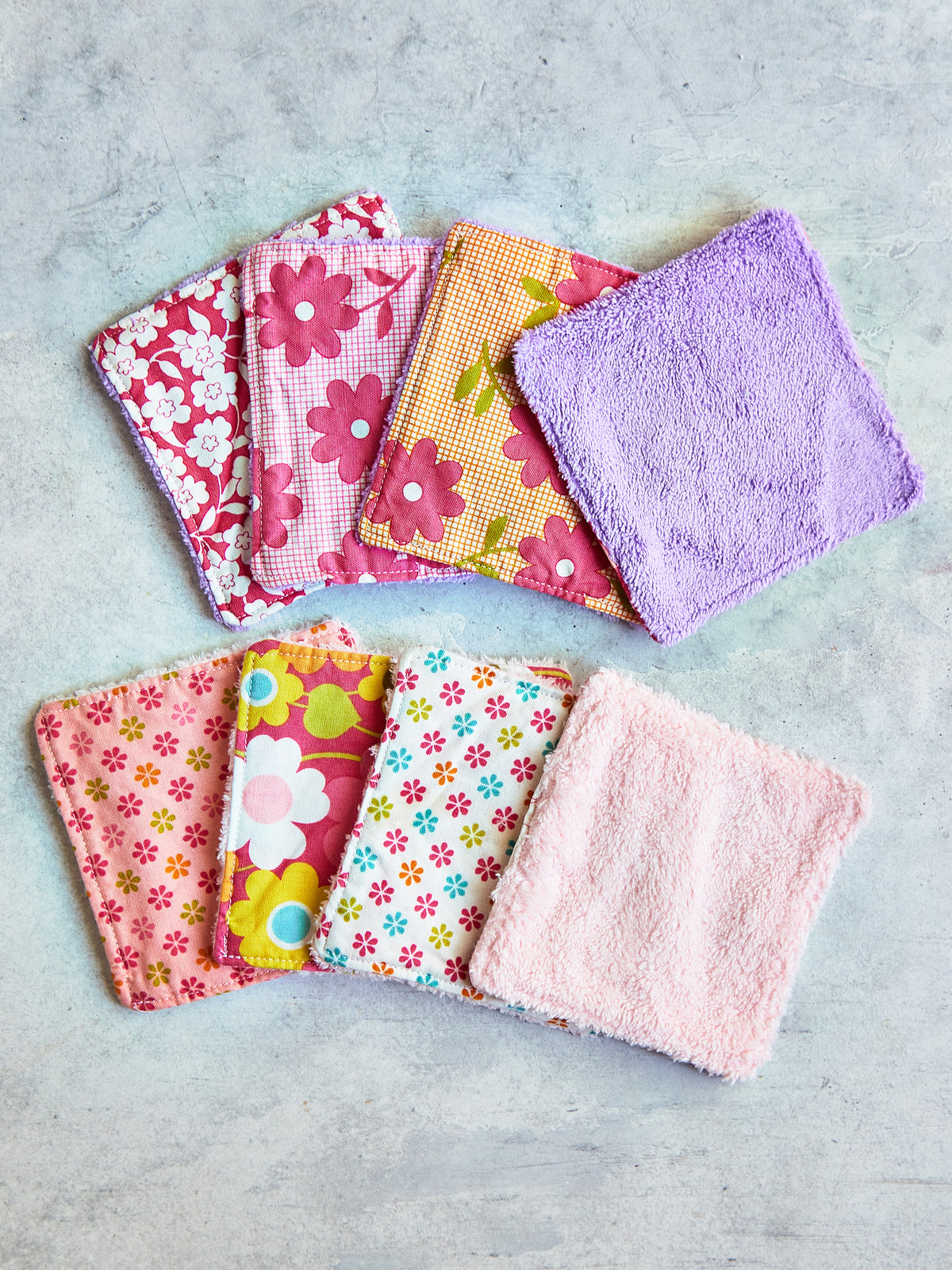 Set of 8 Reusable Facial Cleansing Pads. Eco Friendly Soft Microfiber Fleece And Cotton. Machine Washable. Mesh Laundry Bag Included.